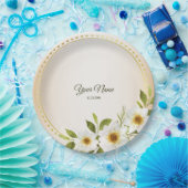 Wedding Rustic Golden Geometric White Floral Peach ペーパープレート (パーティー)