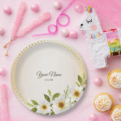 Wedding Rustic Golden Geometric White Floral Peach ペーパープレート (パーティー)