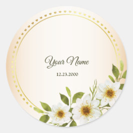 Wedding Rustic Golden Geometric White Floral Peach ラウンドシール