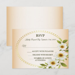 Wedding Rustic Golden Geometric White Floral Peach 出欠カード