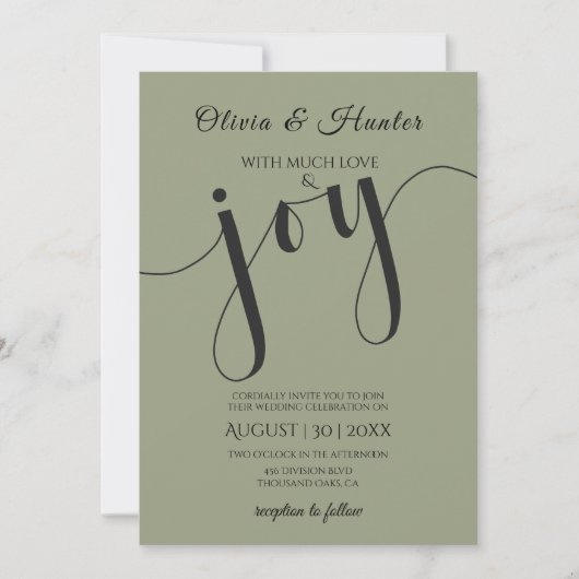 Wedding, Sage Green, Typography, Script,  招待状 (正面)