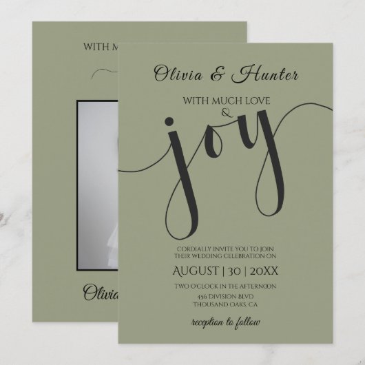 Wedding, Sage Green, Typography, Script,  招待状 (正面/裏面)