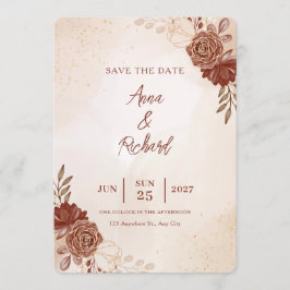 Wedding Save the Date カード|上品な植物モチーフ 招待状