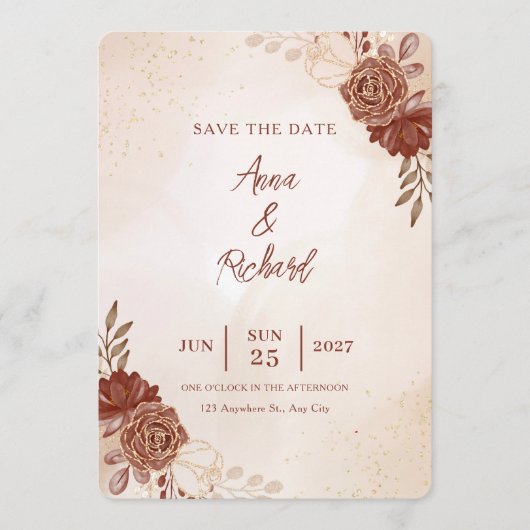 Wedding Save the Date カード|上品な植物モチーフ 招待状 (正面)