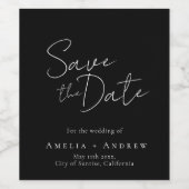 Wedding Save the Date Black and White Wine Label ワインラベル (シングルラベル)