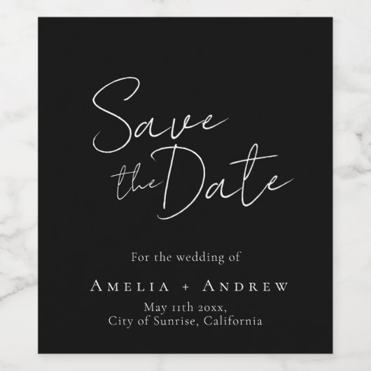 Wedding Save the Date Black and White Wine Label ワインラベル (シングルラベル)