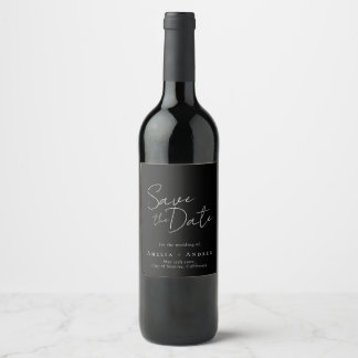 Wedding Save the Date Black and White Wine Label ワインラベル