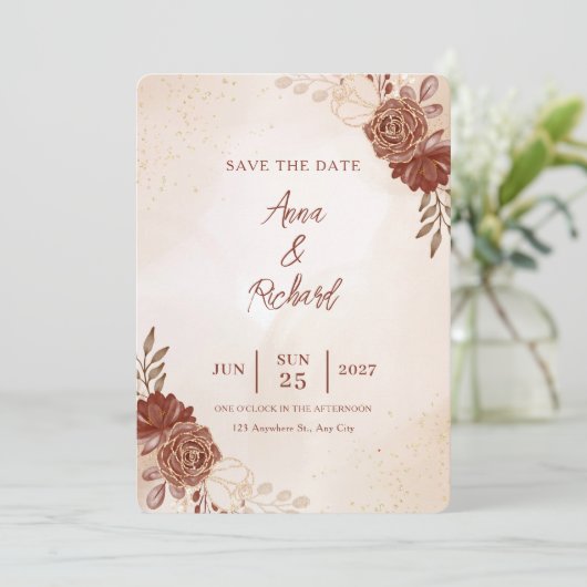 Wedding Save the Date Card | Elegant Botanical 招待状 (スタンド正面)