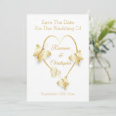 Wedding Save The Date Gold Colour Heart Butterfly セーブザデート (スタンド正面)