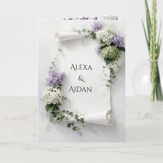 Wedding Scroll with Lilacs and Hydrangeas  カード (正面)