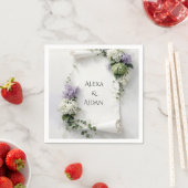 Wedding Scroll with Lilacs and Hydrangeas スタンダードカクテルナプキン (インサイチュ)