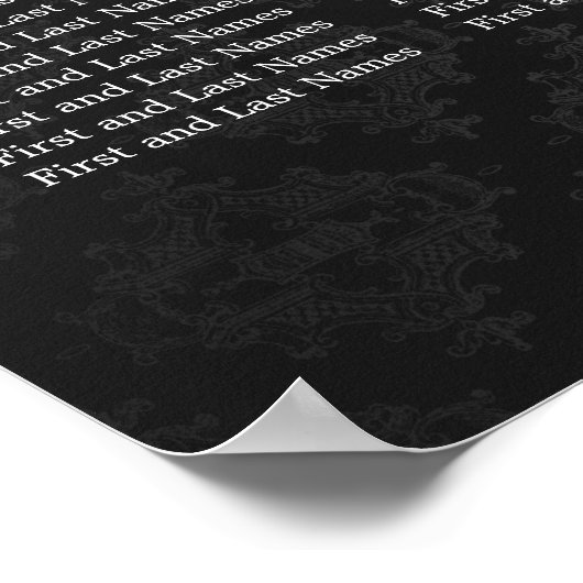 Wedding Seating Chart Baroque Flourish Black ポスター (角)