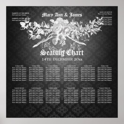 Wedding Seating Chart Baroque Flourish Black ポスター (正面)