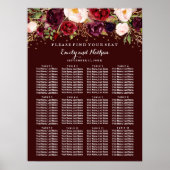 Wedding Seating Chart Burgundy Gold Floral ポスター (正面)