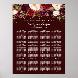 Wedding Seating Chart Burgundy Gold Floral ポスター