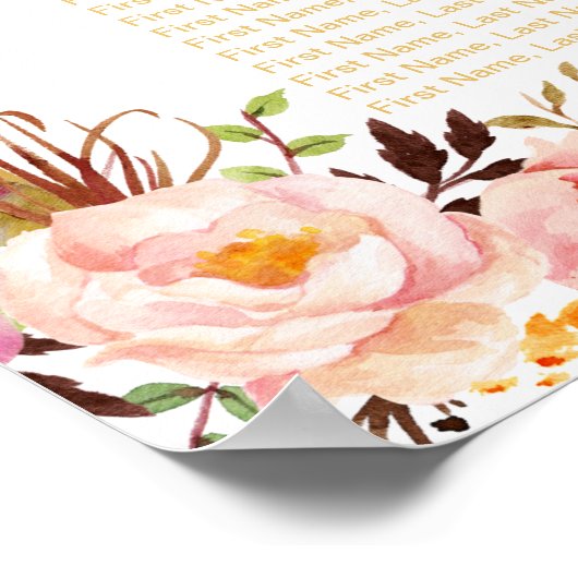 Wedding Seating Chart Elegant Chic Floral Gold ポスター (角)