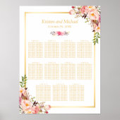 Wedding Seating Chart Elegant Chic Floral Gold ポスター (正面)