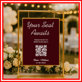 Wedding Seating Chart QR Burgundy & Ivory Rustic ポスター