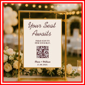Wedding Seating Chart QR Burgundy & Ivory Rustic ポスター