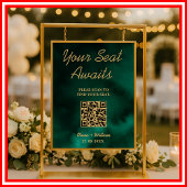 Wedding Seating Chart QR Emerald Green & Gold Sign ポスター