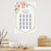 Wedding Seating Chart Sign Elegant Blush Floral ポスター (キッチン)