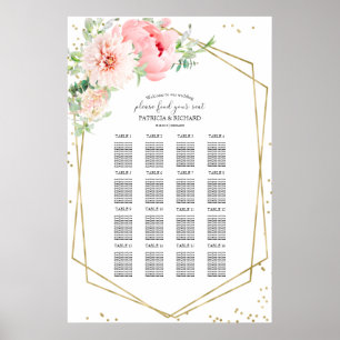 Wedding Seating Chart Sign Elegant Blush Floral ポスター