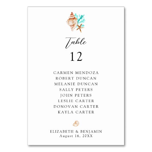 Wedding Seating Chart Table Coastal Beach テーブルナンバー (正面)