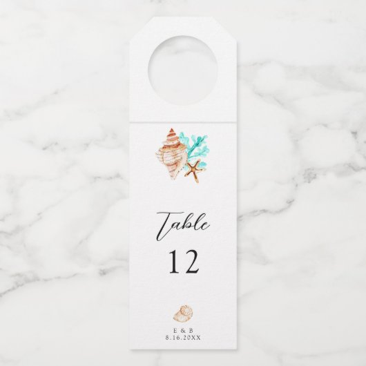 Wedding Seating Chart Table Coastal Beach ボトルネックタグ (正面)