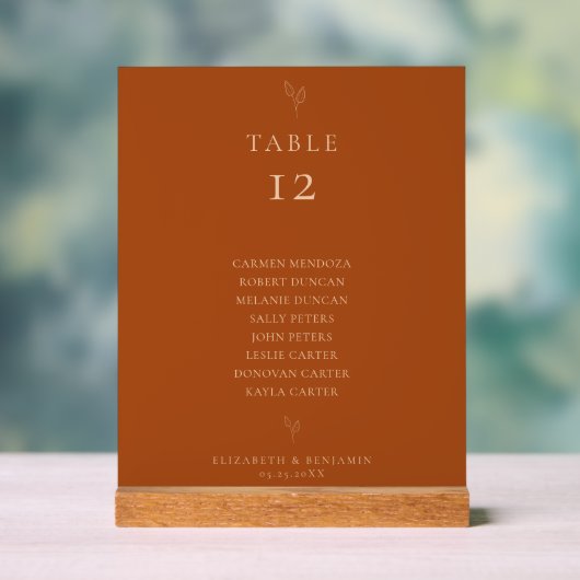 Wedding Seating Chart Table Terracotta Minimal アクリルサイン (ニュートラル)