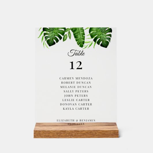 Wedding Seating Chart Table Tropical Greenery  アクリルサイン (正面)