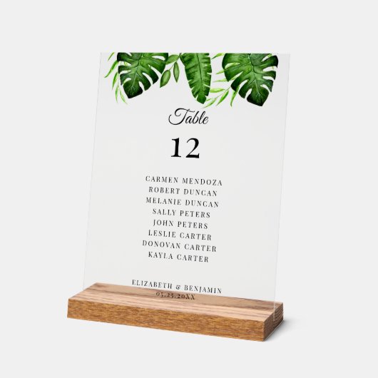 Wedding Seating Chart Table Tropical Greenery  アクリルサイン (傾斜)
