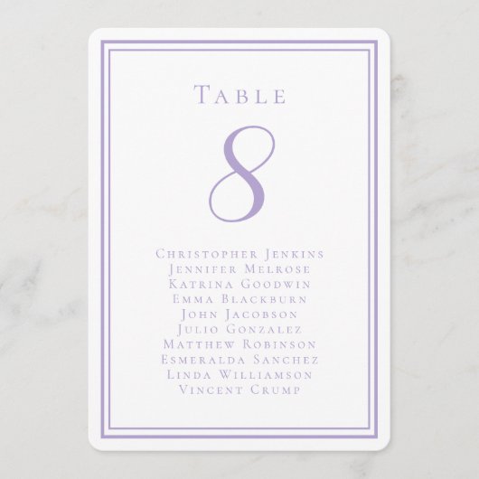 Wedding Seating List Guest Table Number Lavender 招待状 (正面)