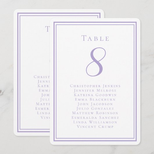 Wedding Seating List Guest Table Number Lavender 招待状 (正面/裏面)