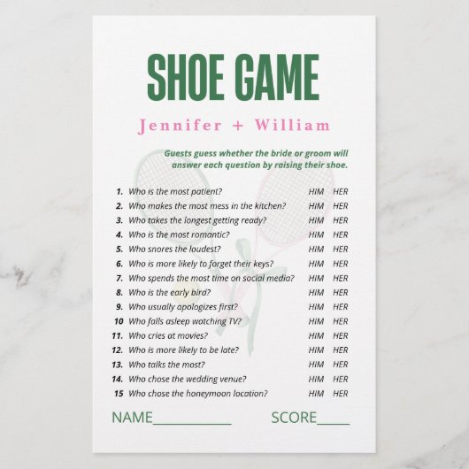 Wedding Shoe Game Bridal Shower Game | Tennis  (正面)