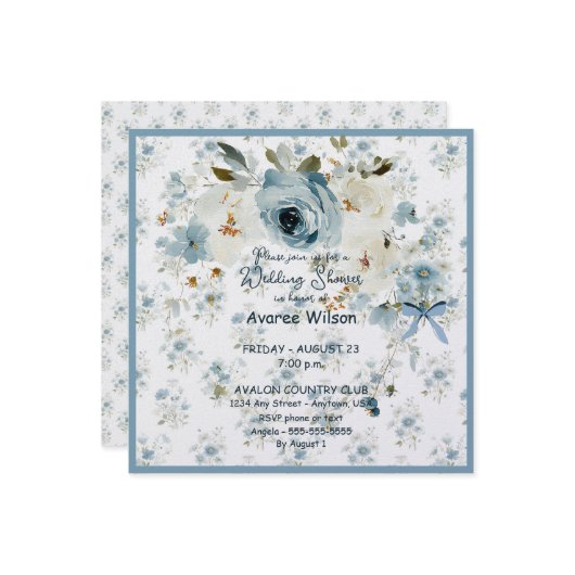 Wedding Shower in Blue Floral カード (正面/裏面インサイチュ)