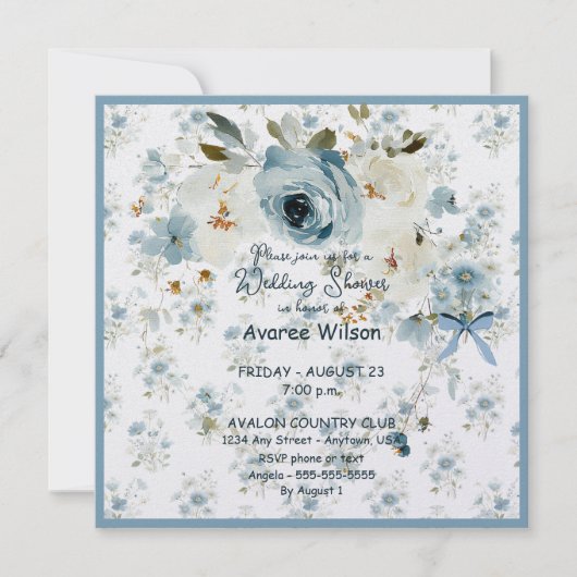 Wedding Shower in Blue Floral カード (正面)