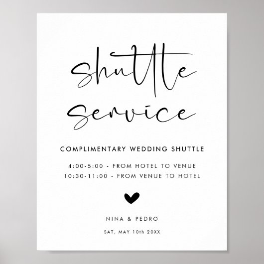 Wedding Shuttle Service Sign ポスター (正面)