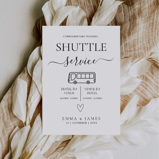 Wedding Shuttle Service Sign DIY Wedding Bus Times 招待状