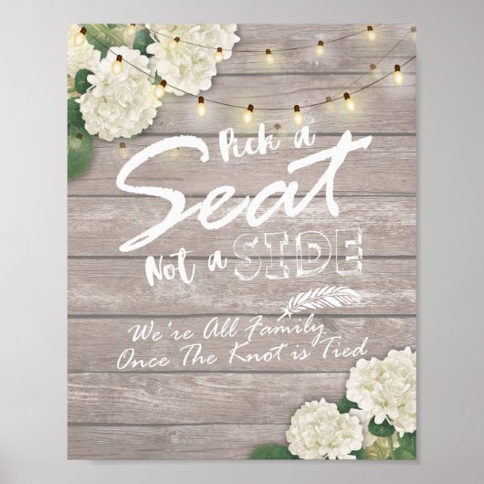Wedding Sign Choose A Seat Not A Side Wood & Flowe ポスター (正面)