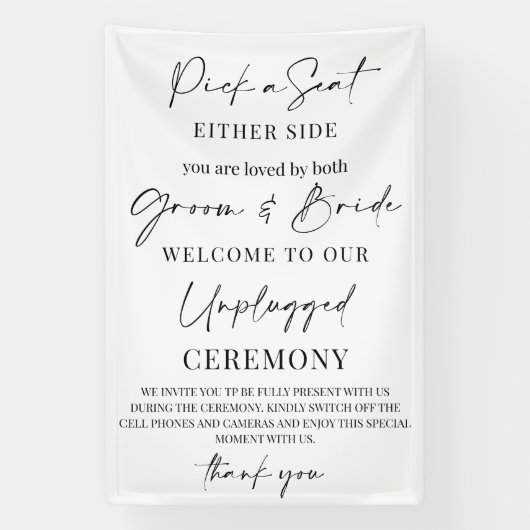 Wedding Sign – Pick a Seat, Not a Side | Unplugged 横断幕 (縦)