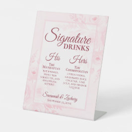 Wedding Signature Drinks Blush Pink Boho Peonies 台座サイン