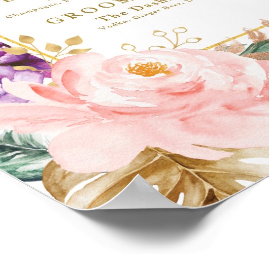 Wedding Signature Drinks Tropical Floral Greenery ポスター (角)