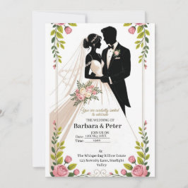 Wedding Silhouette Invitation with Floral Accents 招待状
