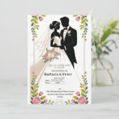 Wedding Silhouette Invitation with Floral Accents 招待状 (スタンド正面)
