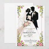 Wedding Silhouette Invitation with Floral Accents 招待状 (正面/裏面)