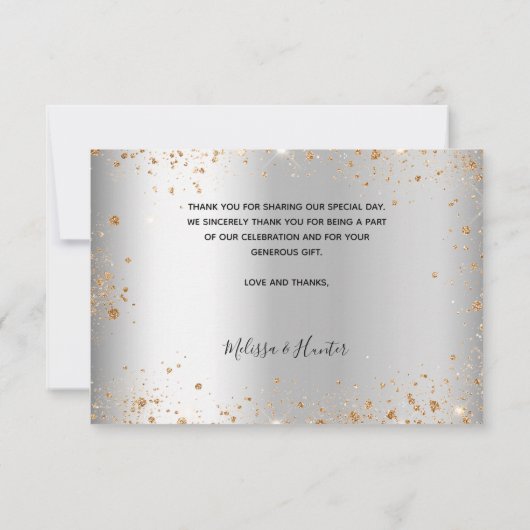 Wedding silver photo gold heart script elegant サンキューカード (裏面)