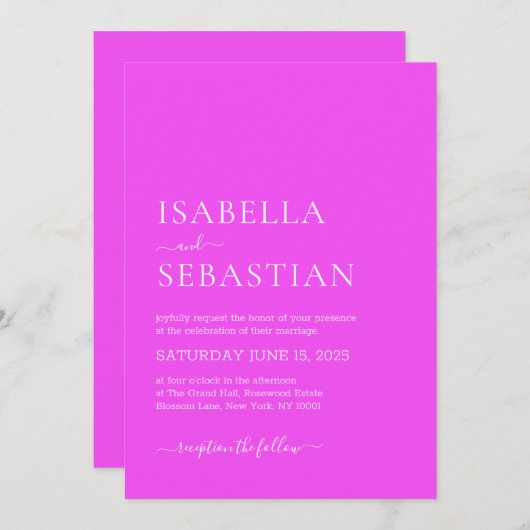 Wedding Simple Fuchsia 招待状 (正面/裏面)
