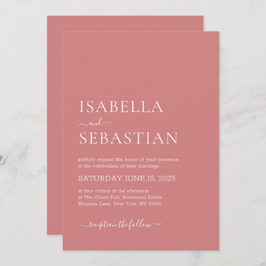 Wedding Simple Light Coral 招待状 (正面/裏面)