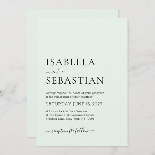 Wedding Simple Modern Honey Dew 招待状 (正面/裏面)