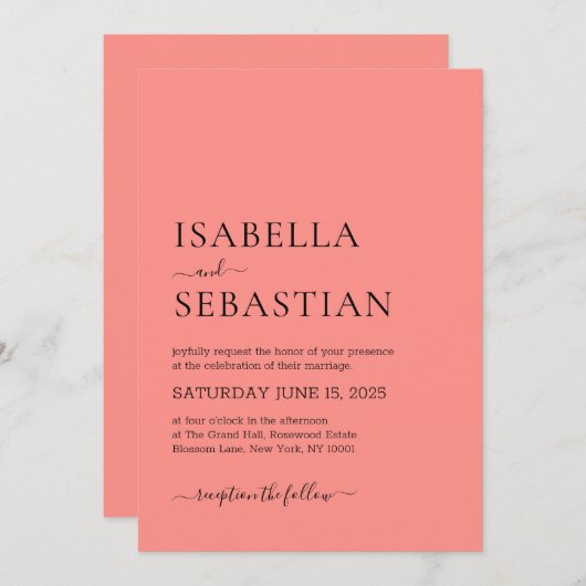 Wedding Simple Salmon 招待状 (正面/裏面)